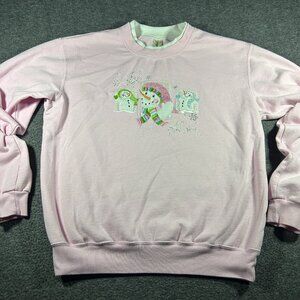 Decorated Originals Womens Pink Snowman Crewneck Sweatshirt Holidays Size Medium